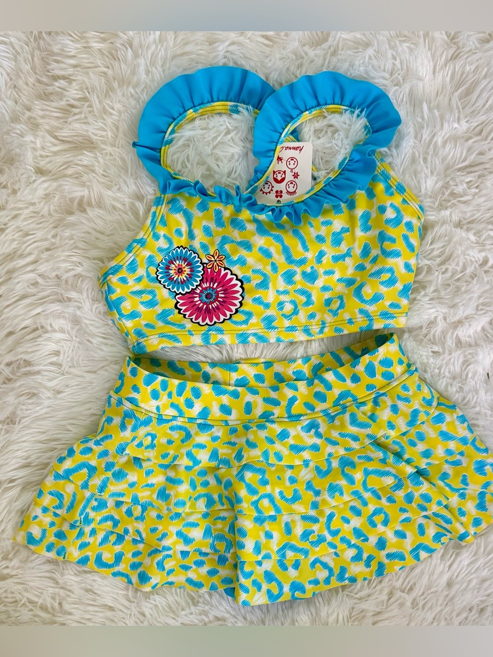 Hanna Andersson  2pc Swimsuit 120 Yellow & Blue tiered